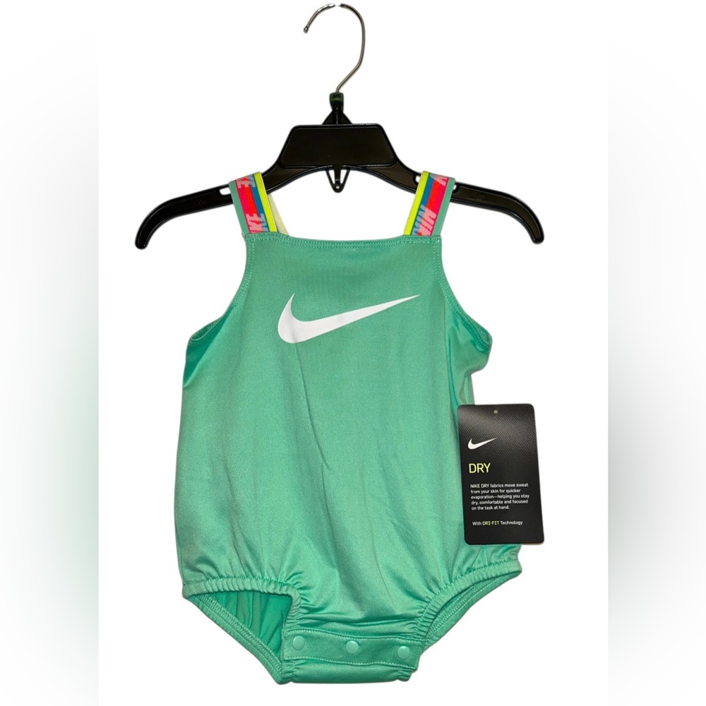 Nike GREEN GLOW Athletic Dri-Fit Bodysuit Romper with Swoosh Logo